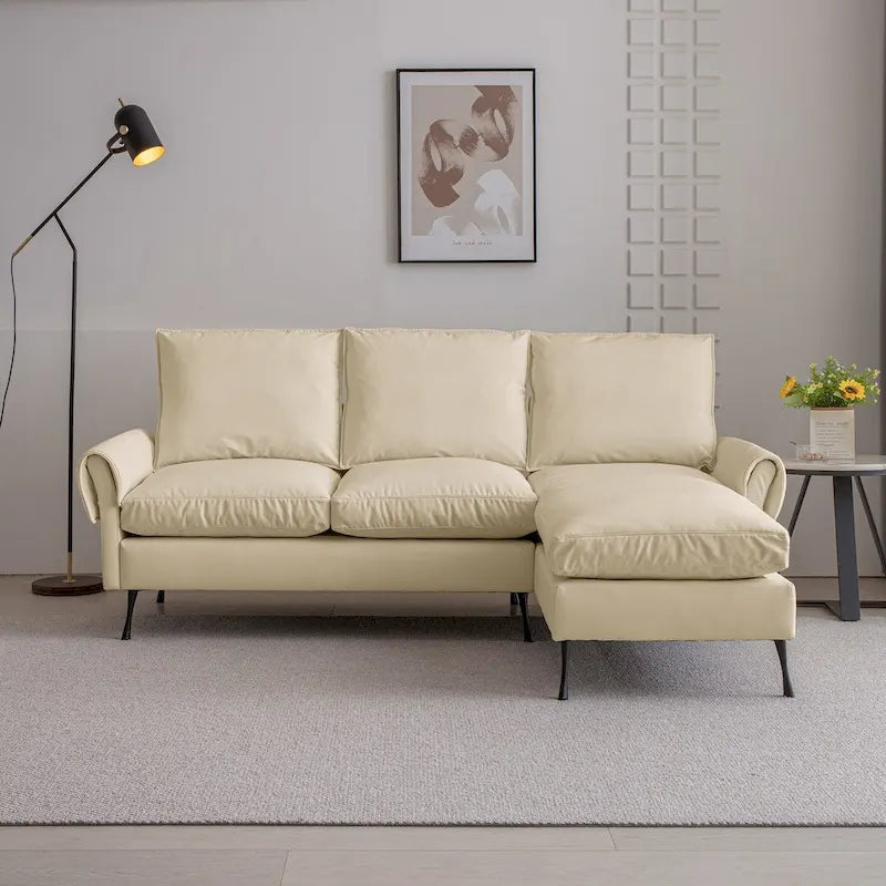 Modern Faux Leather L-Shaped Sofa with Reversible Chaise Lounge