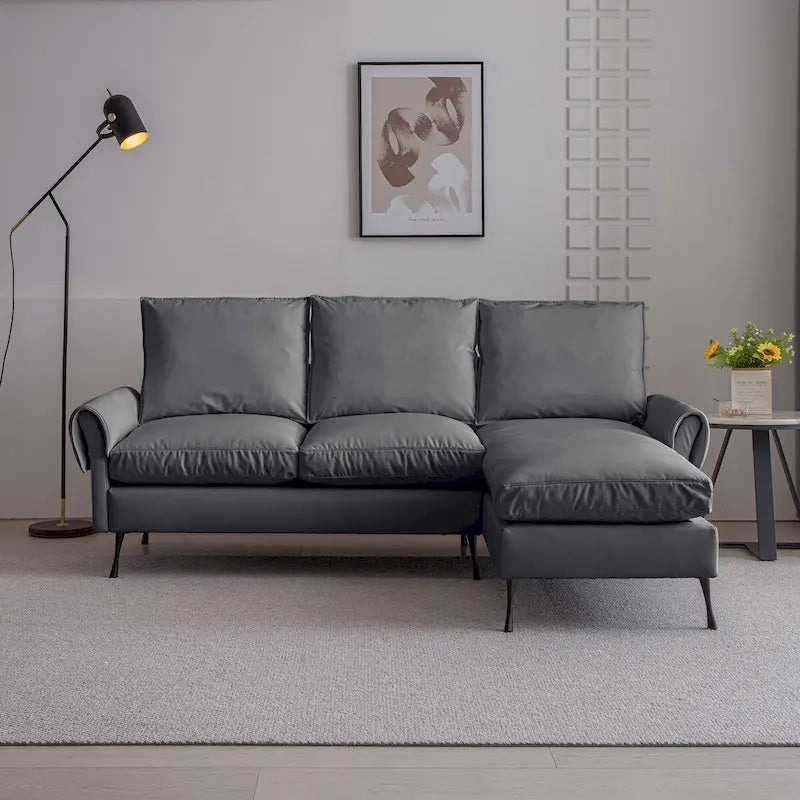 Modern Faux Leather L-Shaped Sofa with Reversible Chaise Lounge