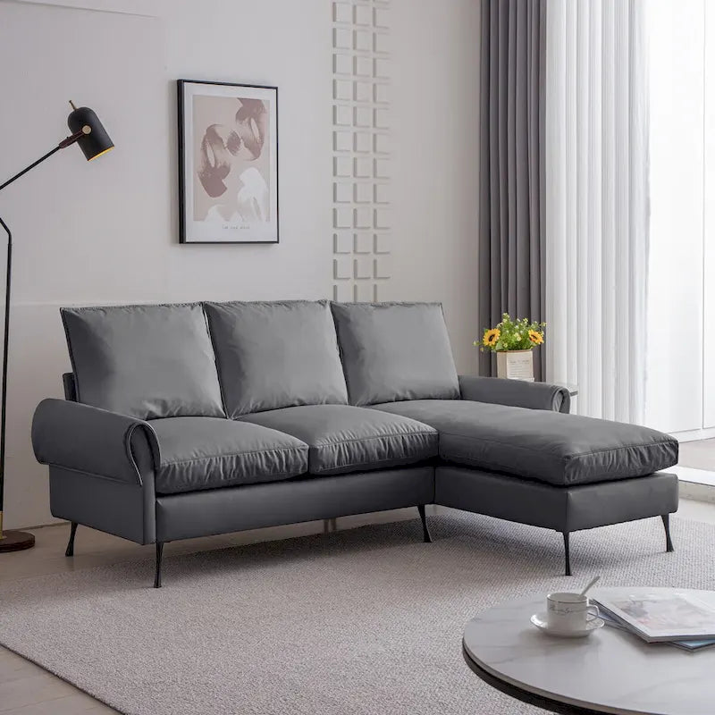 Modern Faux Leather L-Shaped Sofa with Reversible Chaise Lounge