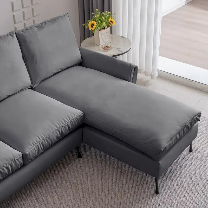 Modern Faux Leather L-Shaped Sofa with Reversible Chaise Lounge