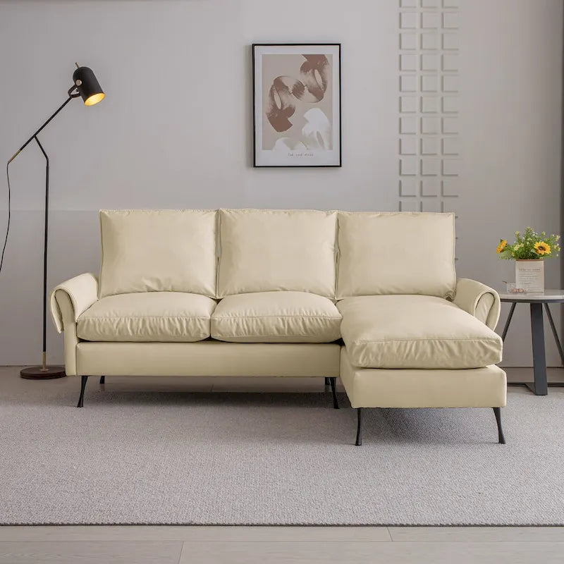 Modern Faux Leather L-Shaped Sofa with Reversible Chaise Lounge