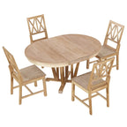 Rustic 5-Piece Extendable Dining Table Set Round Trestle Table and 4 Cross Back Dining Chairs for Kitchen, Dining Room, Gray