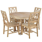 Rustic 5-Piece Extendable Dining Table Set Round Trestle Table and 4 Cross Back Dining Chairs for Kitchen, Dining Room, Gray