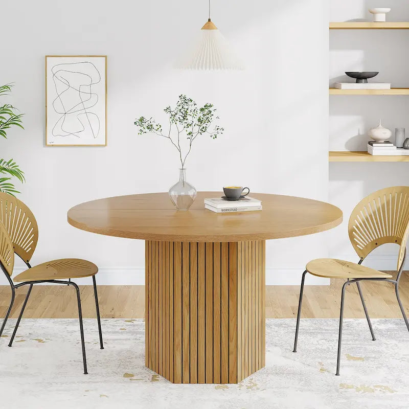 47-Inch Round Dining Table, Wood Dinner Table Easy Assembly Kitchen Table for Living Room, Dining Room