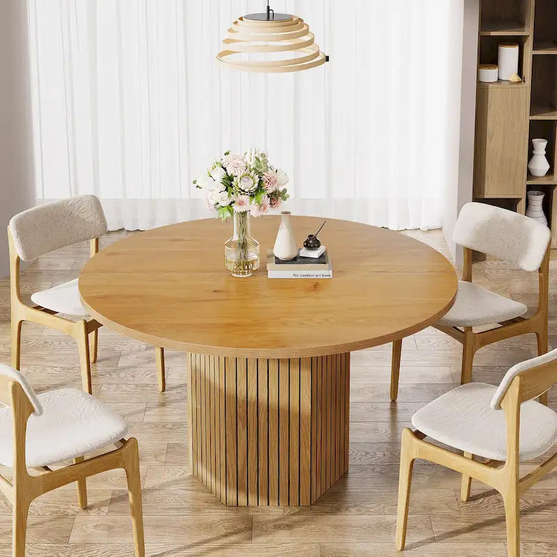 47-Inch Round Dining Table, Wood Dinner Table Easy Assembly Kitchen Table for Living Room, Dining Room