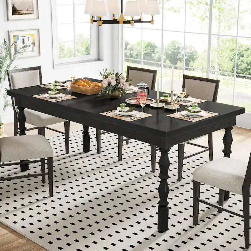 62-in Wood Dining Table for 4-6 People, Farmhouse Large Rectangle Kitchen Table