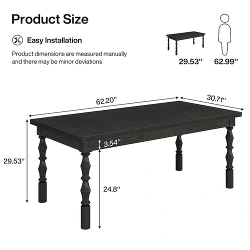 62-in Wood Dining Table for 4-6 People, Farmhouse Large Rectangle Kitchen Table