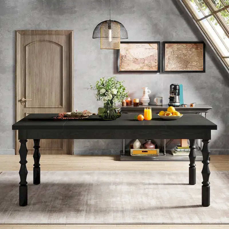 62-in Wood Dining Table for 4-6 People, Farmhouse Large Rectangle Kitchen Table