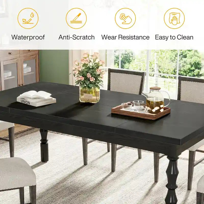 62-in Wood Dining Table for 4-6 People, Farmhouse Large Rectangle Kitchen Table