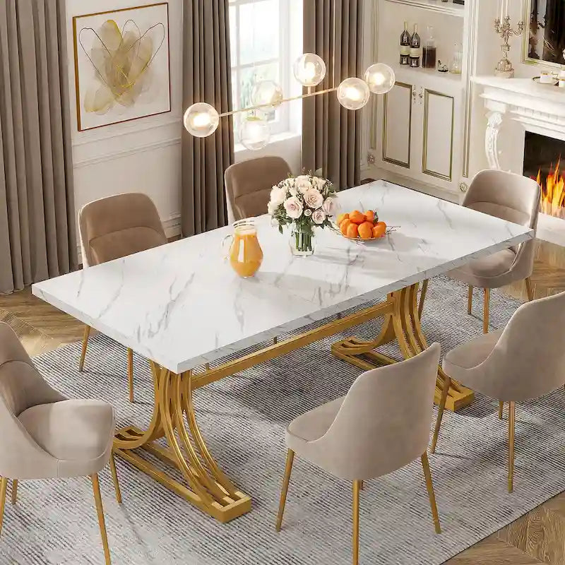 63 Modern Dining Table with Trestles Legs for Kitchen Dining Room