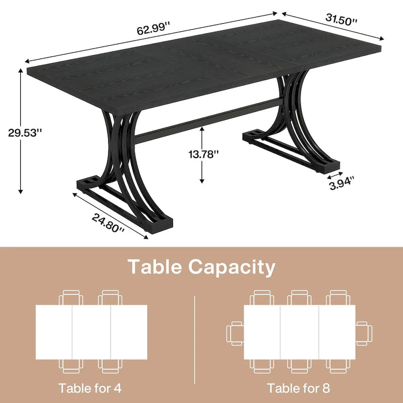 63 Modern Dining Table with Trestles Legs for Kitchen Dining Room