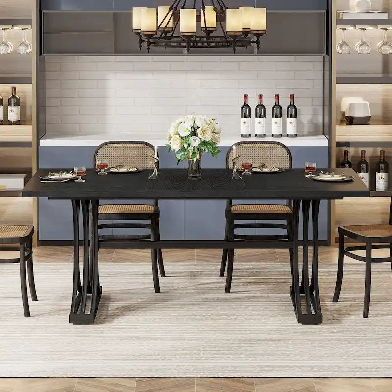 63 Modern Dining Table with Trestles Legs for Kitchen Dining Room