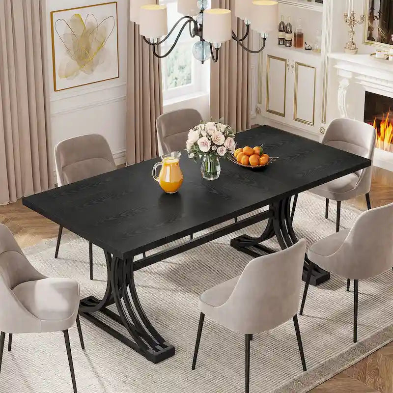 63 Modern Dining Table with Trestles Legs for Kitchen Dining Room