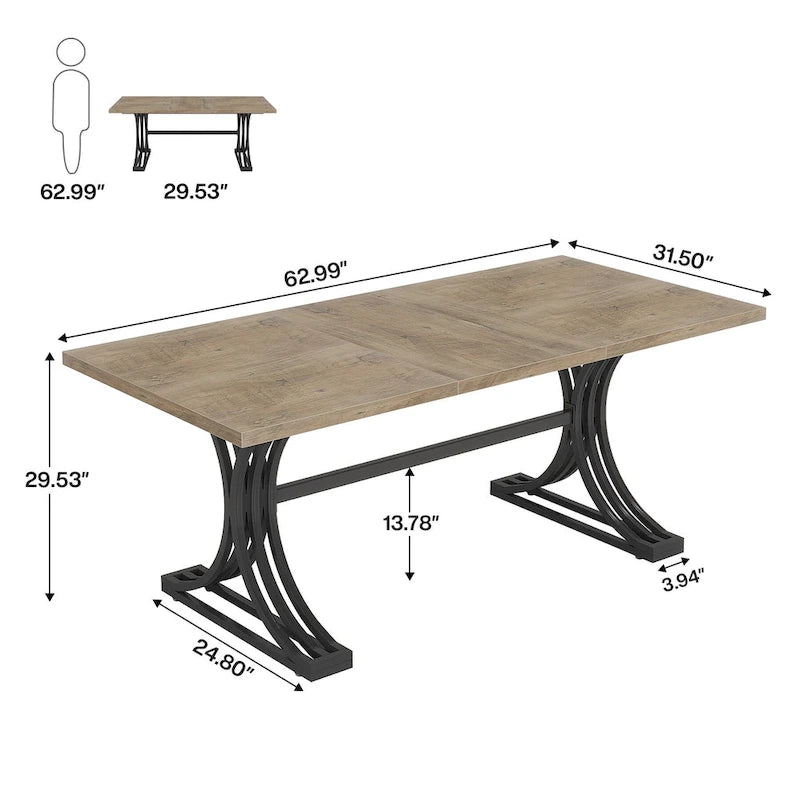 63 Modern Dining Table with Trestles Legs for Kitchen Dining Room