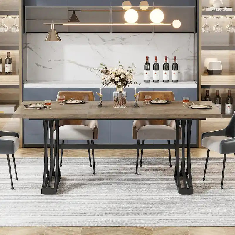 63 Modern Dining Table with Trestles Legs for Kitchen Dining Room