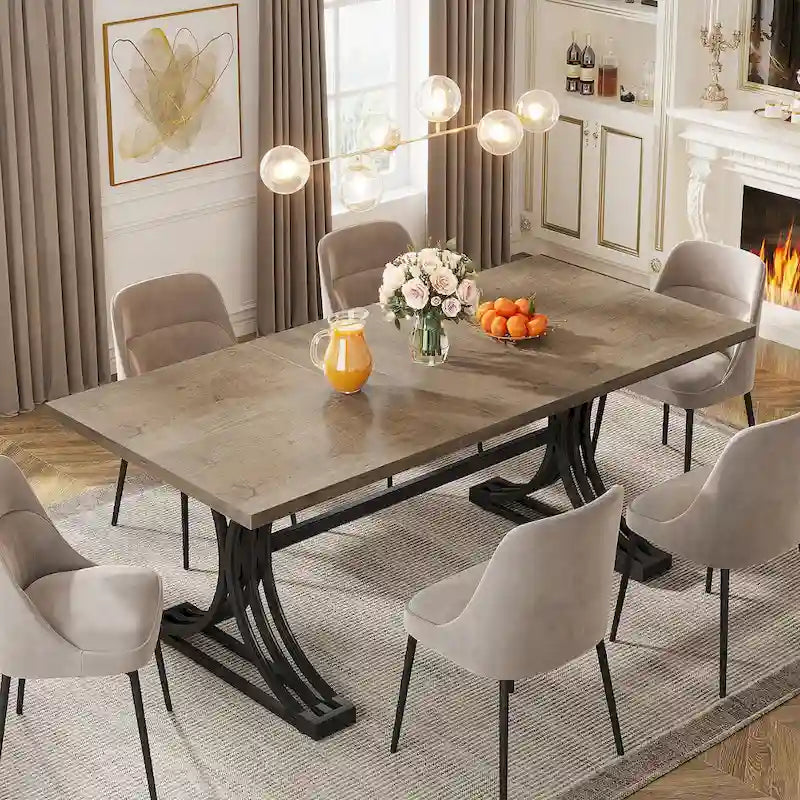 63 Modern Dining Table with Trestles Legs for Kitchen Dining Room