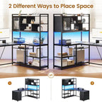 L Shaped Computer Desk 58 Office Desk with 3 Drawers and Bookshelf