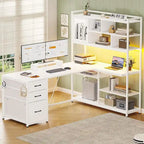 L Shaped Computer Desk 58 Office Desk with 3 Drawers and Bookshelf