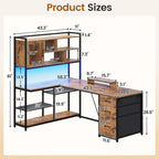 L Shaped Computer Desk 58 Office Desk with 3 Drawers and Bookshelf