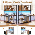 L Shaped Computer Desk 58 Office Desk with 3 Drawers and Bookshelf