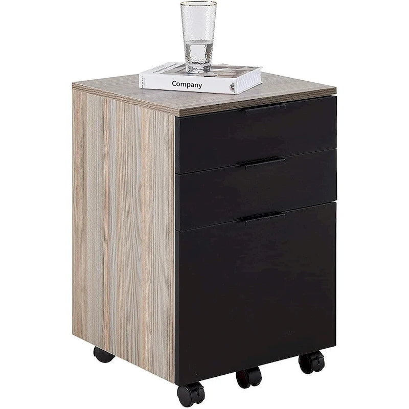 JJS 3 Drawer Rolling Wood File Cabinet with Locking Wheels for A4 or Letter Size