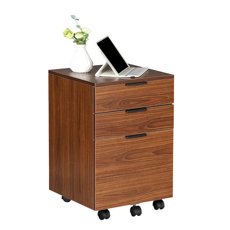 JJS 3 Drawer Rolling Wood File Cabinet with Locking Wheels for A4 or Letter Size