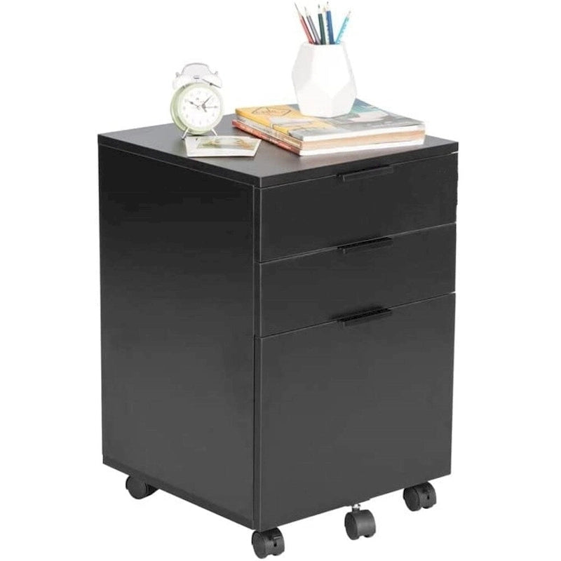 JJS 3 Drawer Rolling Wood File Cabinet with Locking Wheels for A4 or Letter Size