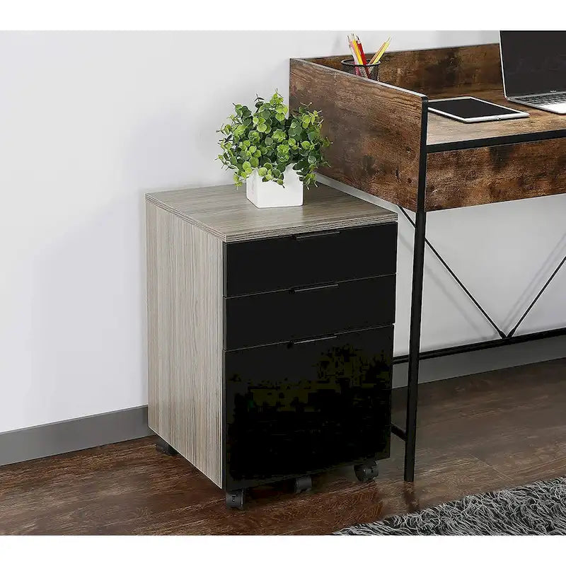 JJS 3 Drawer Rolling Wood File Cabinet with Locking Wheels for A4 or Letter Size