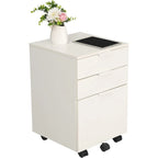 JJS 3 Drawer Rolling Wood File Cabinet with Locking Wheels for A4 or Letter Size