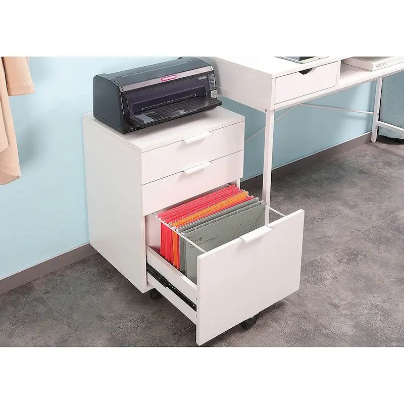 JJS 3 Drawer Rolling Wood File Cabinet with Locking Wheels for A4 or Letter Size