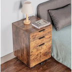 JJS 3 Drawer Rolling Wood File Cabinet with Locking Wheels for A4 or Letter Size