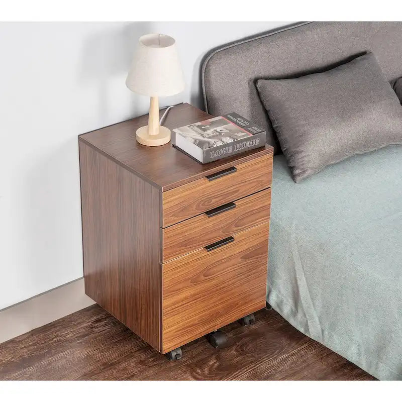 JJS 3 Drawer Rolling Wood File Cabinet with Locking Wheels for A4 or Letter Size