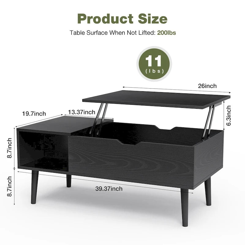 Lift Top Coffee Storage Wood Tables with Hidden Compartment Small Dining Desk for Home Living Room Office