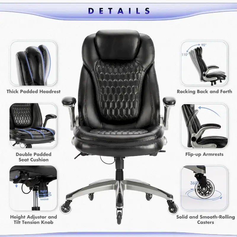 Ergonomic Executive Swivel Rolling Home Office Chair with Padded Flip-up Arms, Adjustable Tilt Lock for Adult Working Study
