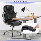 Ergonomic Executive Swivel Rolling Home Office Chair with Padded Flip-up Arms, Adjustable Tilt Lock for Adult Working Study