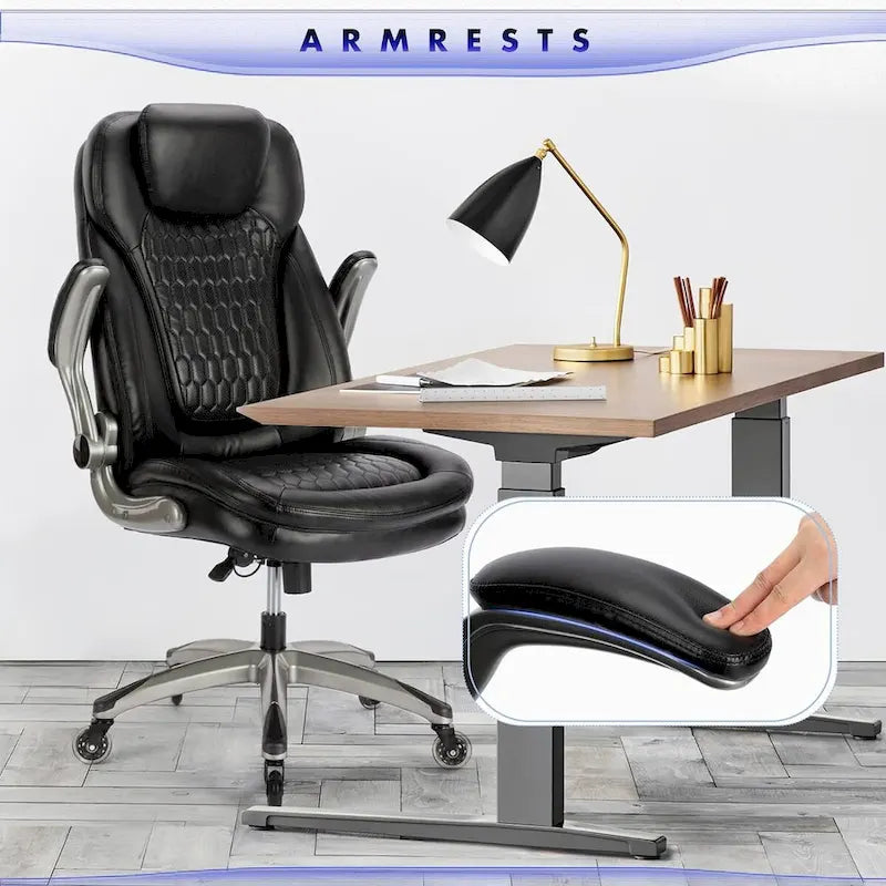 Ergonomic Executive Swivel Rolling Home Office Chair with Padded Flip-up Arms, Adjustable Tilt Lock for Adult Working Study
