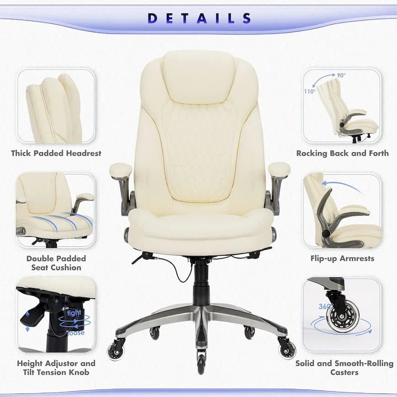 Ergonomic Executive Swivel Rolling Home Office Chair with Padded Flip-up Arms, Adjustable Tilt Lock for Adult Working Study
