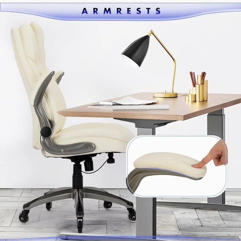Ergonomic Executive Swivel Rolling Home Office Chair with Padded Flip-up Arms, Adjustable Tilt Lock for Adult Working Study