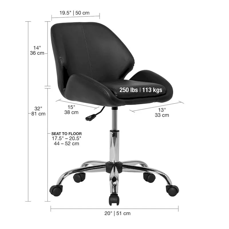 Calico Designs Black Pearl Faux Leather Adjustable Office Chair