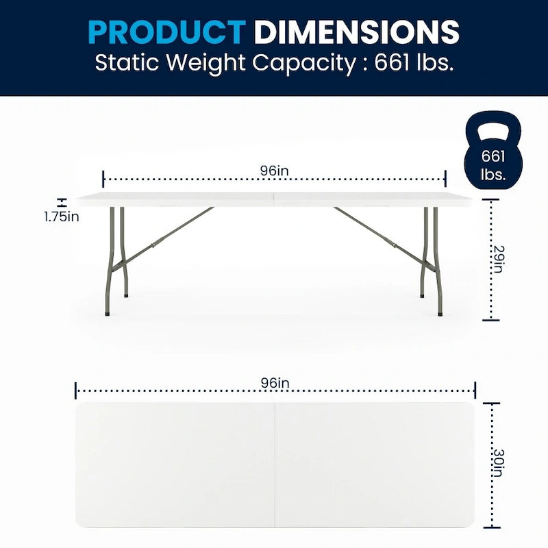 30W x 96L Bi-Fold Granite White Plastic Event Table with Carrying Handle