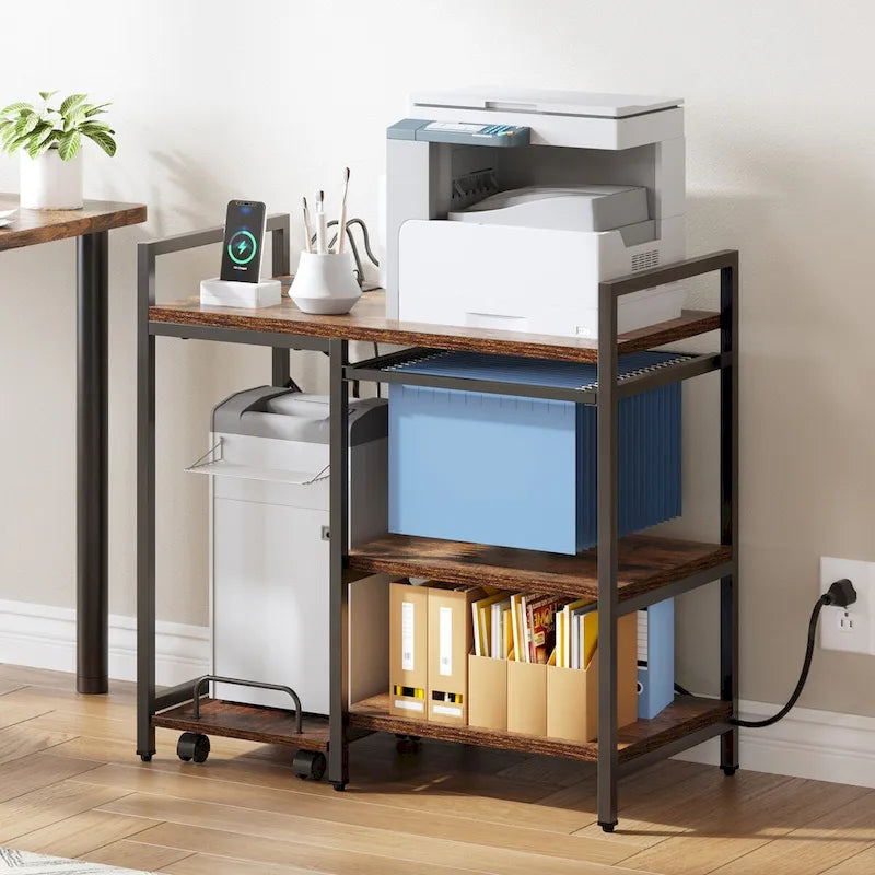 Moasis 3-Shelf Printer Stand with Storage, Rolling Printer Table Machine Cart Organizer with Wheels