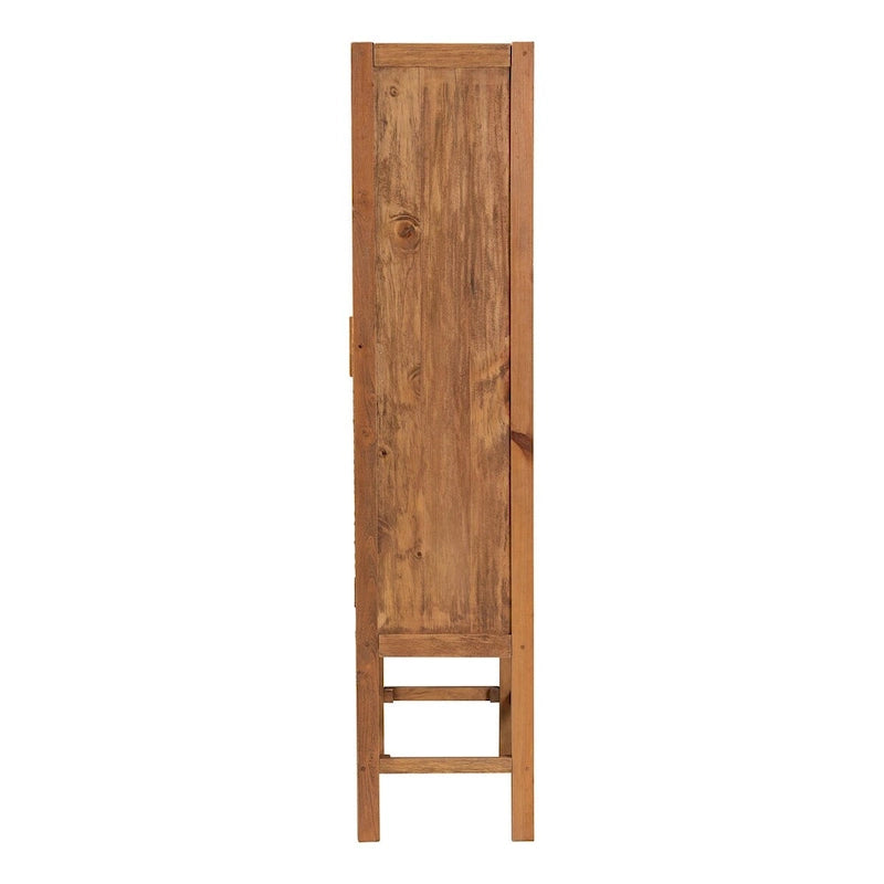 Sibu Bohemian Natural Rattan and Teak Wood Tall Cabinet