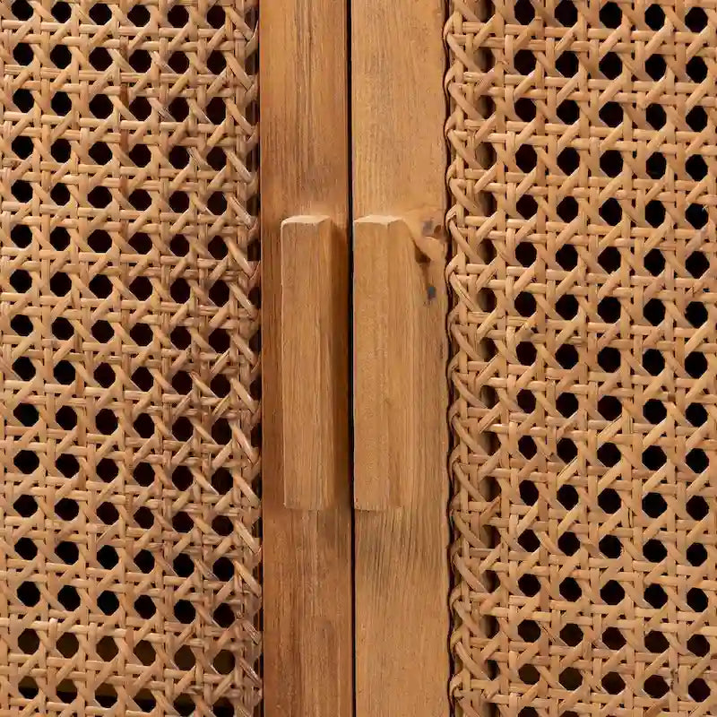 Sibu Bohemian Natural Rattan and Teak Wood Tall Cabinet