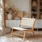 Natural Rubberwood with White PU Leather Low Profile Armless Accent Chair, Set of 2 - 28.5 H x 26.3 W x 26.5 D