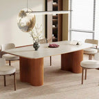 78.7 Rectangle Dining Table, Luxury Sintered Stone Kitchen Table with Solid Wood Legs