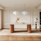 78.7 Rectangle Dining Table, Luxury Sintered Stone Kitchen Table with Solid Wood Legs
