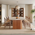 78.7 Rectangle Dining Table, Luxury Sintered Stone Kitchen Table with Solid Wood Legs