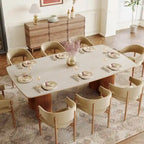 78.7 Rectangle Dining Table, Luxury Sintered Stone Kitchen Table with Solid Wood Legs