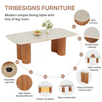 78.7 Rectangle Dining Table, Luxury Sintered Stone Kitchen Table with Solid Wood Legs