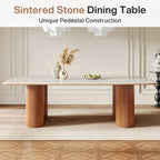 78.7 Rectangle Dining Table, Luxury Sintered Stone Kitchen Table with Solid Wood Legs